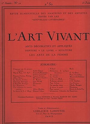 Bild des Verkufers fr L'Art Vivant 1re anne N11 15 juin 1925 zum Verkauf von Librairie Lalibela