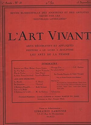 Bild des Verkufers fr L'Art vivant; arts dcoratifs et appliqus; peinture; le livre; sculpture; les arts de la femme. Revue bi-mensuelle des amateurs et des artistes; 1ere anne, N 18, 15 septembre 1925 zum Verkauf von Librairie Lalibela