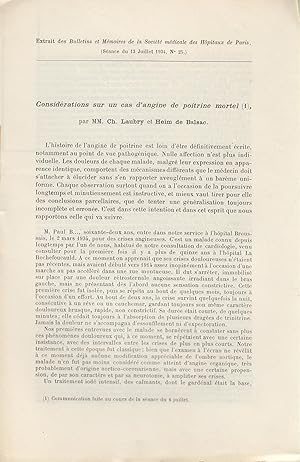 Seller image for Extrait des Bulletins et Mmoires de la Socit mdicale des Hpitaux de Paris (Sance du 13 juillet 1934, N 25.) : Considrations sur un cas d'angine de poitrine mortel. for sale by LIBRAIRIE PIMLICO