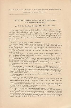 Seller image for Extrait des Bulletins et Mmoires de la Socit mdicale des Hpitaux de Paris. (Sance du 3 novembre 1933, N 27) : Un cas de leucmie aigu  forme leucopnique et  volution ondulante. for sale by LIBRAIRIE PIMLICO