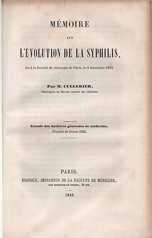 Seller image for Mmoire sur l'volution de la syphilis : lu  la Socit de chirurgie de Paris, le 4 dcembre 1844 for sale by LIBRAIRIE PIMLICO