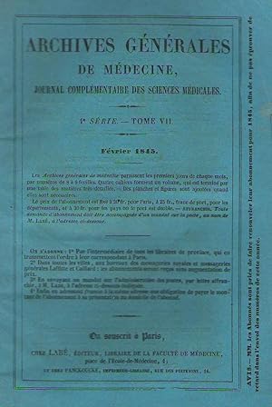 Immagine del venditore per Archives Gnrales de Mdecine - 4me srie, tome VII - fvrier 1845 venduto da LIBRAIRIE PIMLICO