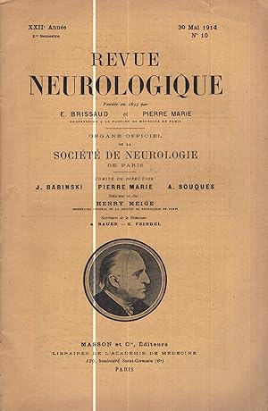 Image du vendeur pour Revue Neurologique 30 mai 1914 mis en vente par LIBRAIRIE PIMLICO
