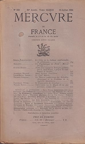 Seller image for Mercure de France. - N 626 - 35 Anne - Tome CLXXIII - 15 Juillet 1924 for sale by LIBRAIRIE PIMLICO