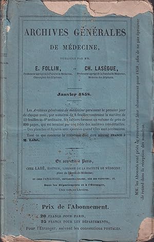 Imagen del vendedor de Archives Gnrales de Mdecine. - Janvier 1858. a la venta por LIBRAIRIE PIMLICO