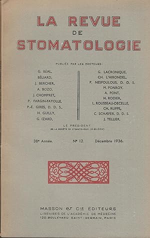 Seller image for La Revue de Stomatologie - 38e anne - N 123 - Dcembre 1936. for sale by LIBRAIRIE PIMLICO