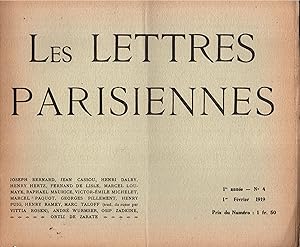 Imagen del vendedor de Les LETTRES PARISIENNES anne I, n 4 fvrier 1919 a la venta por Librairie Lalibela