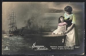 Bild des Verkufers fr Foto-Ansichtskarte Photochemie Berlin Nr. 10234-1: Mutter und Kind warten auf die Seemanns Heimkehr zum Verkauf von Bartko-Reher