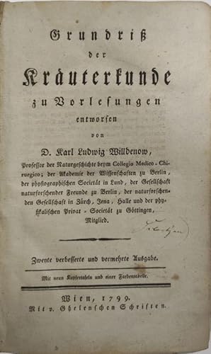 Bild des Verkufers fr Grundriss der Kruterkunde zu Vorlesungen entworfen. zum Verkauf von Antiquariat Bookfarm