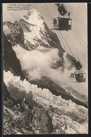 Ansichtskarte Grindelwald, Wetterhorn-Aufzug mit Eiger, Seilbahn