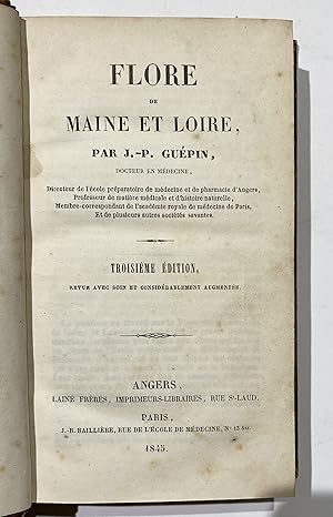 Bild des Verkufers fr Flore de Maine et Loire.; Supplement a la Flore de Maine et Loire.; Notice sur une Flore angevine manuscrite suivie d'un second supplement a la Flore de Maine et Loire. / 3 Werke in 1 Band. zum Verkauf von Antiquariat Steffen Vlkel GmbH