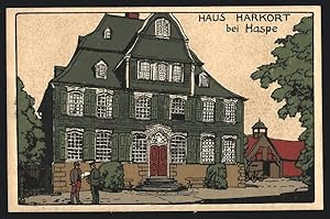 Steindruck-Ansichtskarte Haspe, Haus Harkort