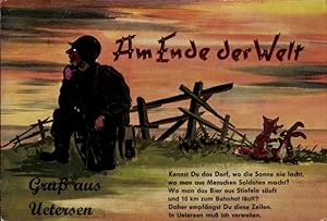 Ansichtskarte / Postkarte Boostedt in Schleswig Holstein, Soldat, Hase und Igel, Am Ende der Welt