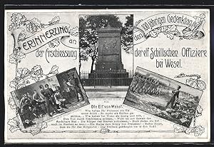 Ansichtskarte Wesel / Rhein, Erinnerung an die Erschiessung der elf Schillschen Offiziere, Denkmal