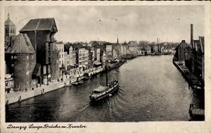 Ansichtskarte / Postkarte Danzig, Lange Brücke, Krantor, Dampfer, Ufer
