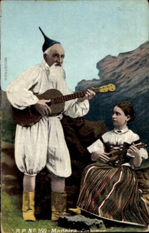 Ansichtskarte / Postkarte Madeira, Mann und Frau mit Gitarren in Tracht