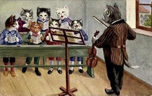 Künstler Ansichtskarte / Postkarte Vermenschlichte Katzen beim Musikunterricht, Chor