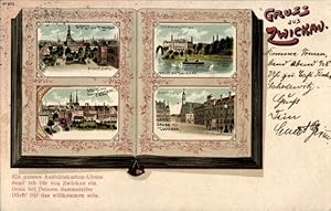 Buch Litho Zwickau in Sachsen, Albertplatz, Schwanenschloss, Marktplatz, Album