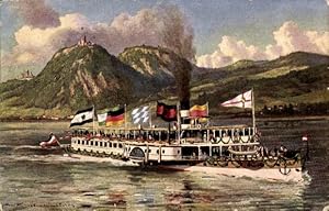 Künstler Ansichtskarte / Postkarte Pützhofen Hambüchen, Paul, Festschiff auf dem Rhein, Siebengeb...