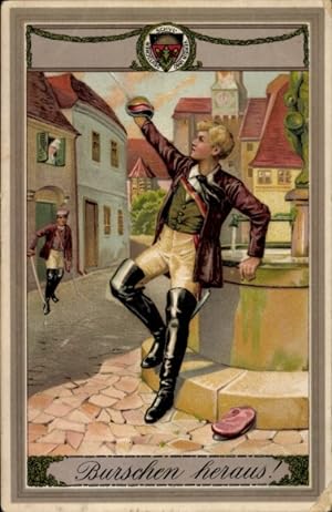 Studentika Ansichtskarte / Postkarte Student mit Säbel, Burschen heraus - Deutscher Schulverein 54
