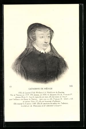 Image du vendeur pour Carte postale Knigin Catherine de Mdicis von Frankreich avec Kopftuch et Rschenkragen mis en vente par Bartko-Reher