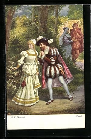 Künstler-Ansichtskarte Fr. Rösler: Faust und Margarete, Charles Gounod