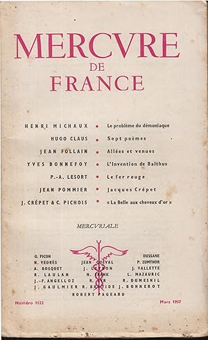 Image du vendeur pour MERCURE DE FRANCE - 1123 - MARS 1957 mis en vente par Librairie Lalibela