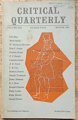 Imagen del vendedor de The Critical Quarterly: Volume One, Number Four, Winter 1959 / W Moelwyn Merchant "Ezra Pound" / C B Cox "The Solitude of Virginia Woolf" / A E Dyson "Look Back in Anger" / Barbara Everett "The Prelude" /John F Danby "Edward Thomas" / John Butt "'Bleak House' Once More" / Mark Spilka "David Copperfield as Psychological Fiction" a la venta por Shore Books