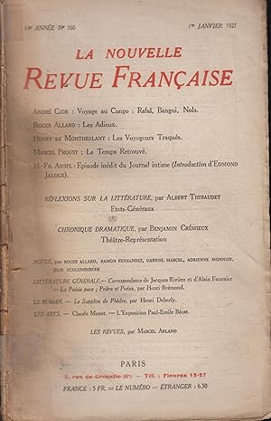 Imagen del vendedor de La Nouvelle Revue Franaise Janvier 1927 N 160 a la venta por Librairie Lalibela