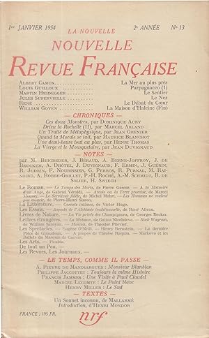 Seller image for La nouvelle revue franaise 2 anne n13 1er janvier 1954 for sale by Librairie Lalibela