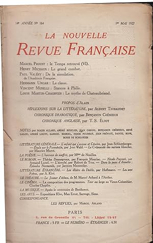 Bild des Verkufers fr La Nouvelle Revue Franaise Mai 1927 N 164 zum Verkauf von Librairie Lalibela