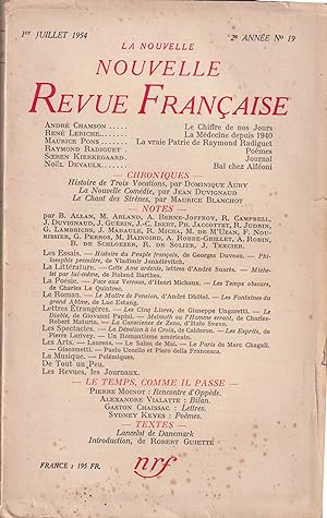 Immagine del venditore per La Nouvelle Revue Franaise. - 2 Anne - N 19 - 1er Juillet 1954 venduto da Librairie Lalibela