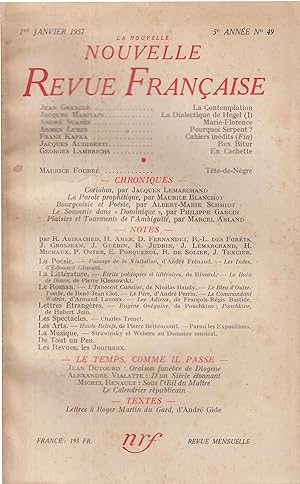 Imagen del vendedor de La nouvelle Nouvelle Revue Franaise - 1er janvier 1957 - 5me anne n49 a la venta por Librairie Lalibela