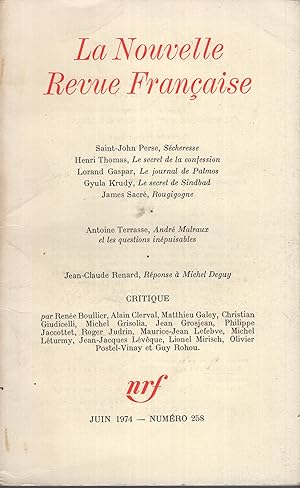 Seller image for La Nouvelle Revue Franaise - N 258 for sale by Librairie Lalibela