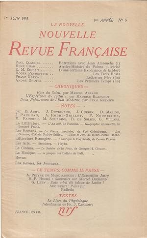 Seller image for La Nouvelle Nouvelle Revue Franaise 1re anne N 6 - 1er Juin 1953 for sale by Librairie Lalibela