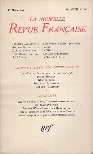 Immagine del venditore per La Nouvelle Revue Franaise - 18 Anne - N 207 - 1er Mars 1970. venduto da Librairie Lalibela