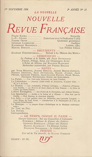 Imagen del vendedor de La Nouvelle Revue Franaise - 2e anne - N 23 - 1er Novembre 1954. a la venta por Librairie Lalibela