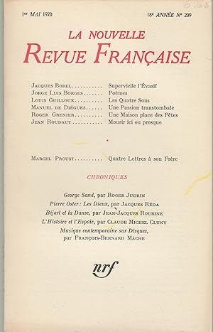 Seller image for La Nouvelle Revue Franaise - 1er Mai 1970 - 18e anne - N 209 for sale by Librairie Lalibela