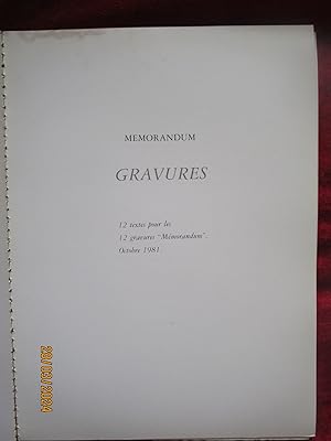 Seller image for RUNION de DEUX OUVRAGES : 1 / MEMORANDUM - GRAVURES - 12 TEXTES pour les 12 GRAVURES " MEMORANDUM " Octobre 1981 : 12 EAUX-FORTES TOUTES NUMROTES 9 / 47 et SIGNES par l'Artiste - 2 / FRED DEUX - DESSINS : CATALOGUE de l'EXPOSITION de la GALERIE Alphonse CHAVE  VENCE en 1983 - TEXTE et 10 REPRODUCTIONS [ sur 12 ] for sale by LA FRANCE GALANTE