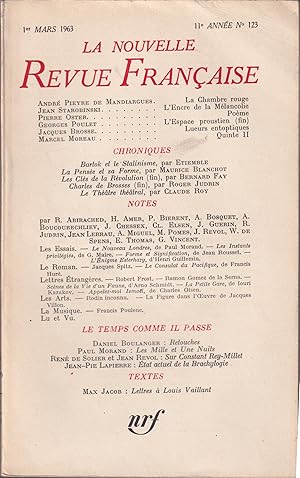 Bild des Verkufers fr La Nouvelle Revue Franaise. - 11 Anne - N 123 - 1er Mars 1963. zum Verkauf von Librairie Lalibela