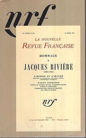 Bild des Verkufers fr La Nouvelle Revue Franaise Avril 1925 N NS4 HOMMAGE A JACQUES RIVIERE zum Verkauf von Librairie Lalibela