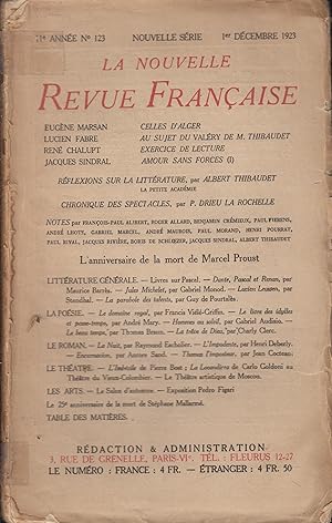 Seller image for La Nouvelle Revue Franaise Dcembre 1923 N 123 for sale by Librairie Lalibela