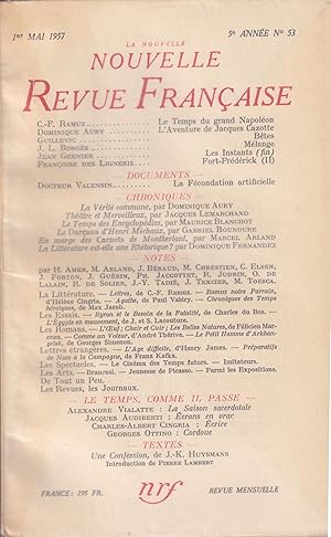 Bild des Verkufers fr La Nouvelle Nouvelle Revue Franaise. - 5 Anne - N 53 - 1er Mai 1957. zum Verkauf von Librairie Lalibela