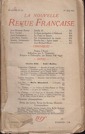 Bild des Verkufers fr La Nouvelle Revue Franaise Mai 1932 N 224 zum Verkauf von Librairie Lalibela