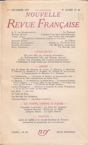 Bild des Verkufers fr La Nouvelle Nouvelle Revue Franaise. - 5 anne - N 60 - 1er Dcembre 1957. zum Verkauf von Librairie Lalibela