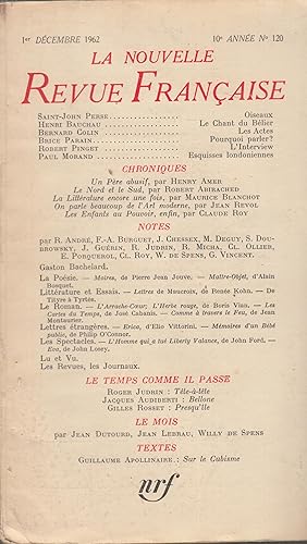 Bild des Verkufers fr La Nouvelle Revue Franaise - 10e anne - N 120 - 1er Dcembre 1962. zum Verkauf von Librairie Lalibela