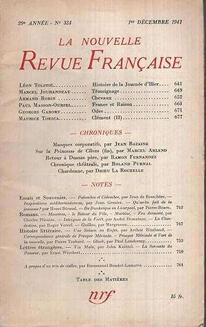 Seller image for La Nouvelle Revue Franaise Dcembre 1941 N 334 for sale by Librairie Lalibela