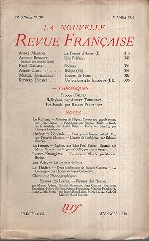 Seller image for La Nouvelle Revue Franaise Mars 1931 N 210 for sale by Librairie Lalibela