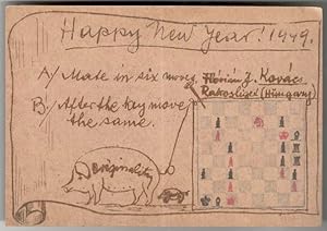 Inscribed and drawn postcard with chess diagram by Hungarian chess composer Flórián János Kováts ...