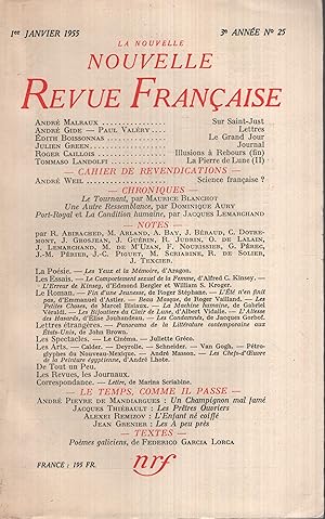 Bild des Verkufers fr La Nouvelle Revue Franaise Janvier 1955 N 25 zum Verkauf von Librairie Lalibela